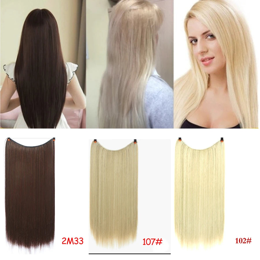 22 inches Clip on Wire Fish Line Hair Extensions Secret Invisible Wire One