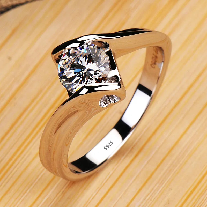 Fade White Tibetan Silver Rings for Women Round Zircon Crystal Rings Bride Gift Jewelry