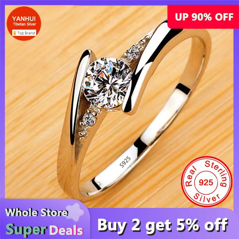 Fade White Tibetan Silver Rings for Women Round Zircon Crystal Rings Bride Gift Jewelry